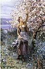 Daniel Ridgway Knight Famous Paintings - Gathering Apple Blossoms
